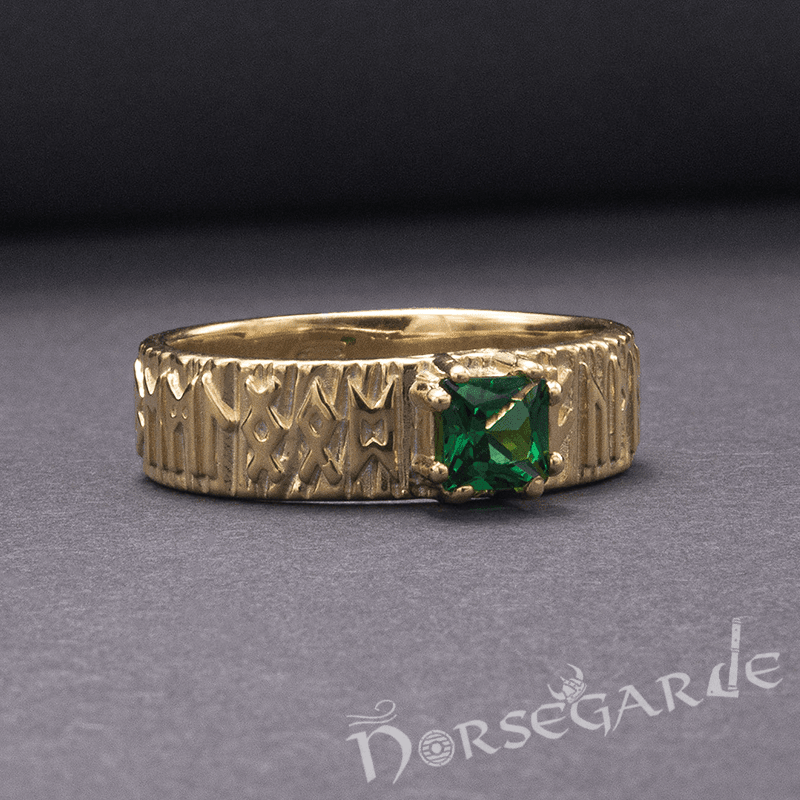 Handcrafted Elder Futhark Band - Gold with Emerald
