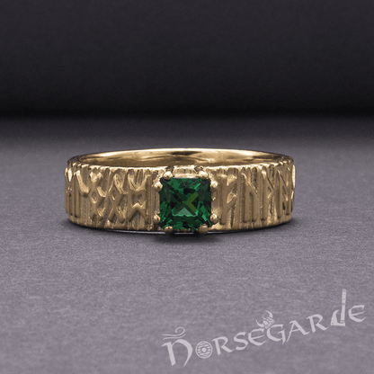 Handcrafted Elder Futhark Band - Gold with Emerald