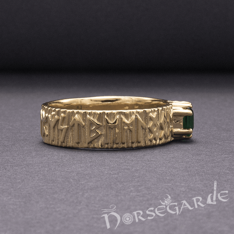 Handcrafted Elder Futhark Band - Gold with Emerald