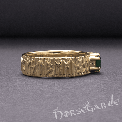 Handcrafted Elder Futhark Band - Gold with Emerald