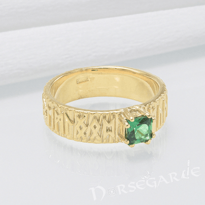 Handcrafted Elder Futhark Band - Gold with Emerald