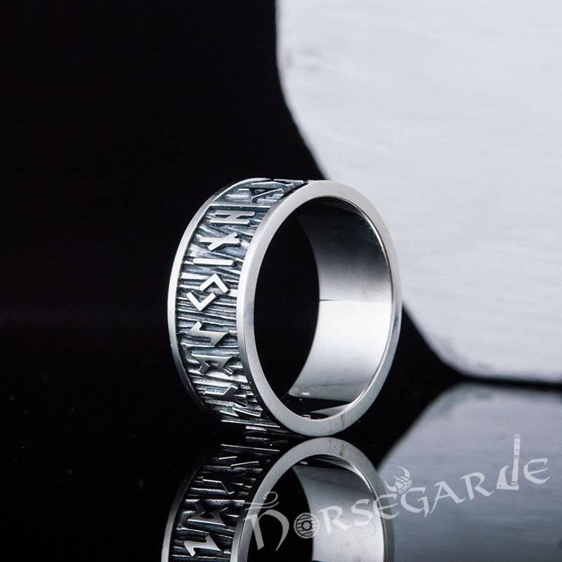 Handcrafted Elder Futhark Runic Band - Sterling Silver