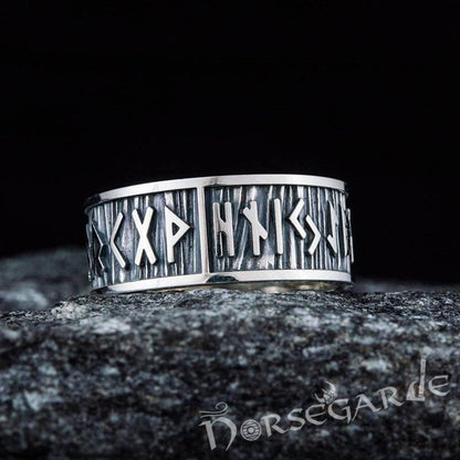 Handcrafted Elder Futhark Runic Band - Sterling Silver
