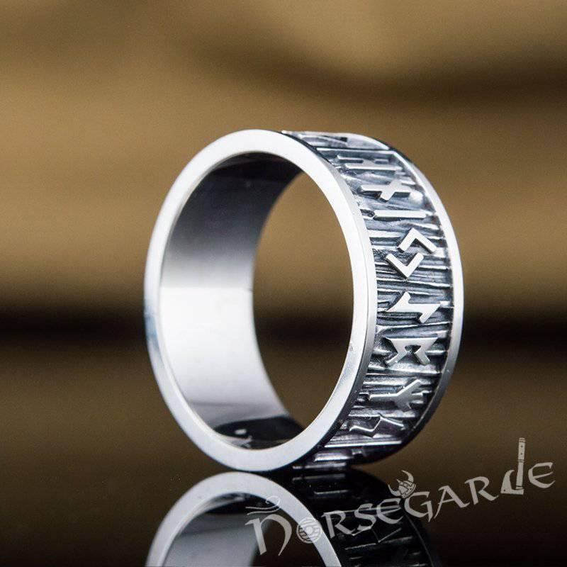 Handcrafted Elder Futhark Runic Band - Sterling Silver