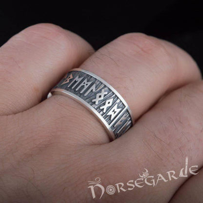 Handcrafted Elder Futhark Runic Band - Sterling Silver