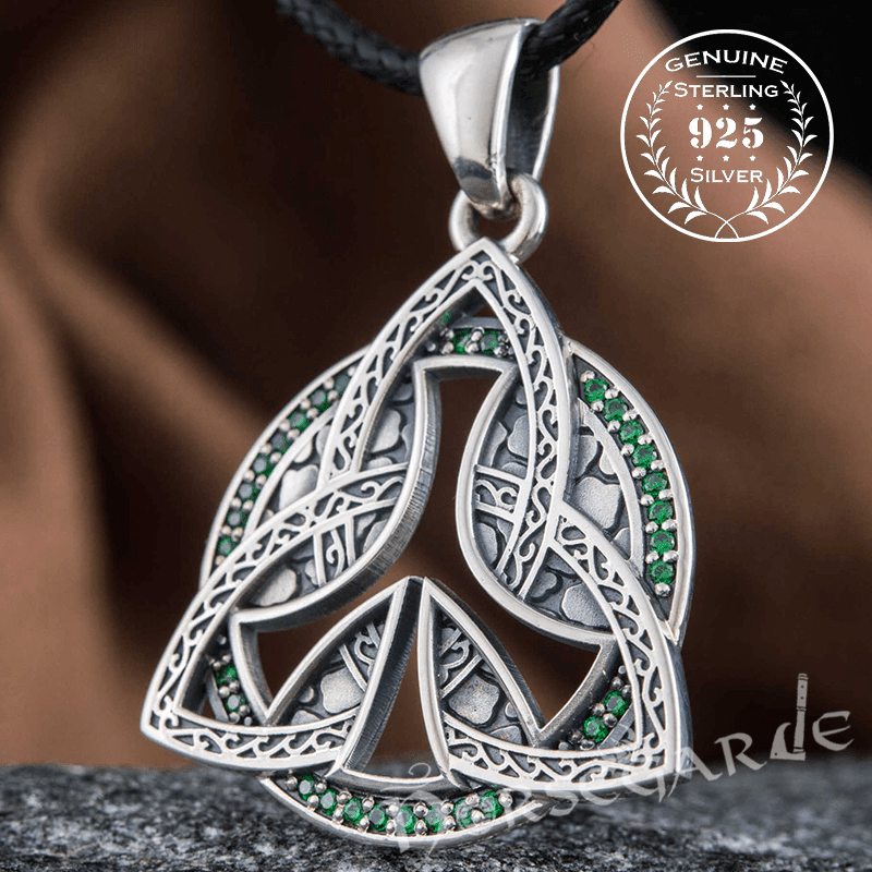 Handcrafted Gemmed Algiz Triquetra Pendant - Sterling Silver