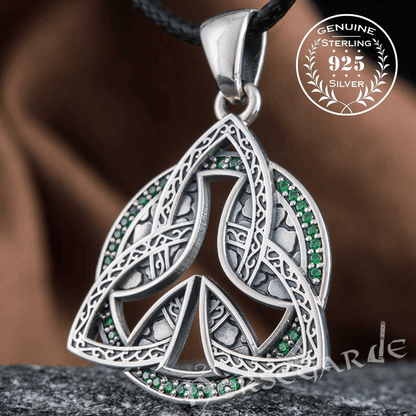 Handcrafted Gemmed Algiz Triquetra Pendant - Sterling Silver