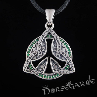 Handcrafted Gemmed Algiz Triquetra Pendant - Sterling Silver