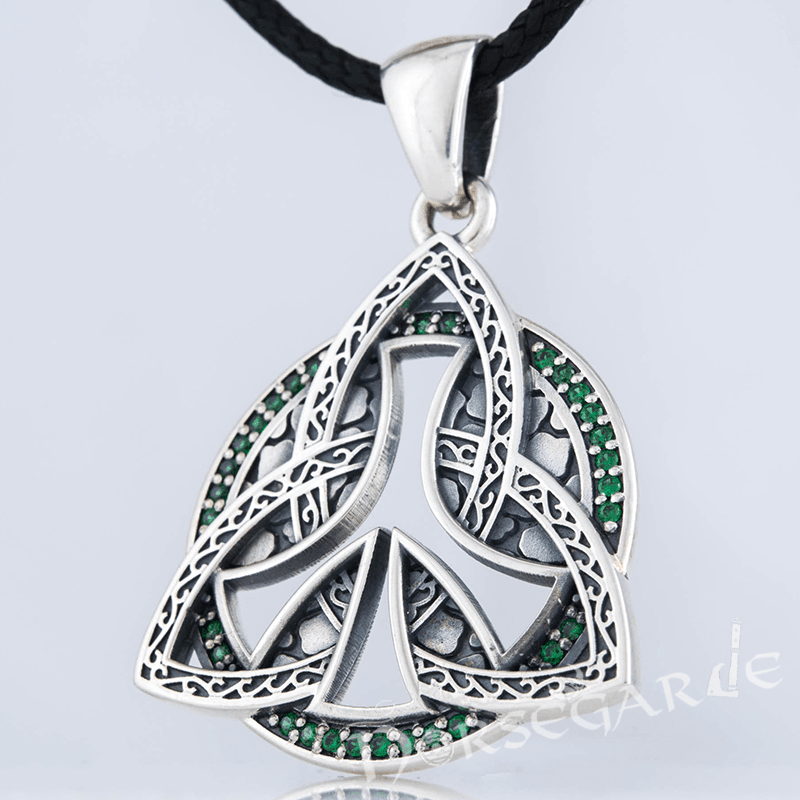 Handcrafted Gemmed Algiz Triquetra Pendant - Sterling Silver