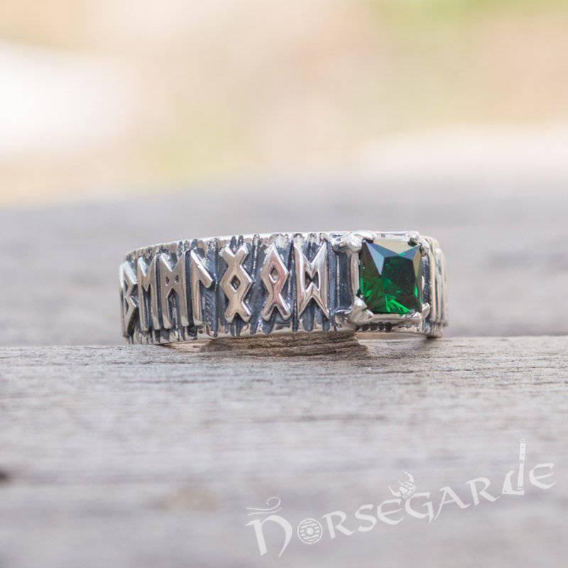 Handcrafted Gemmed Elder Futhark Band - Sterling Silver