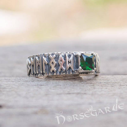 Handcrafted Gemmed Elder Futhark Band - Sterling Silver