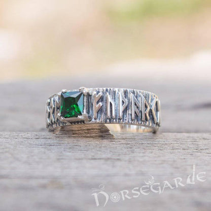 Handcrafted Gemmed Elder Futhark Band - Sterling Silver