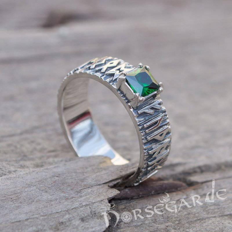 Handcrafted Gemmed Elder Futhark Band - Sterling Silver