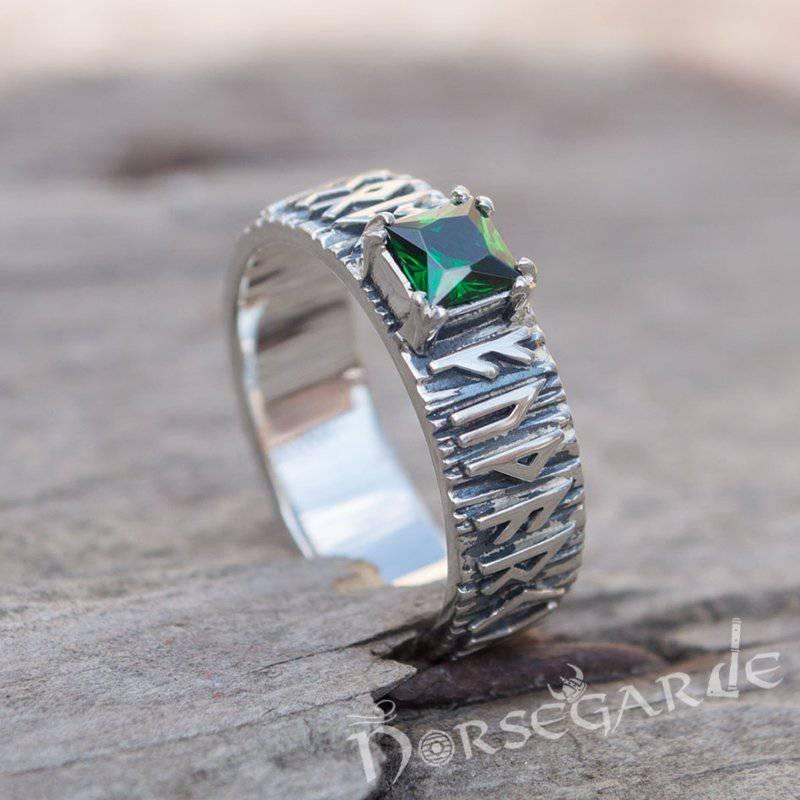 Handcrafted Gemmed Elder Futhark Band - Sterling Silver