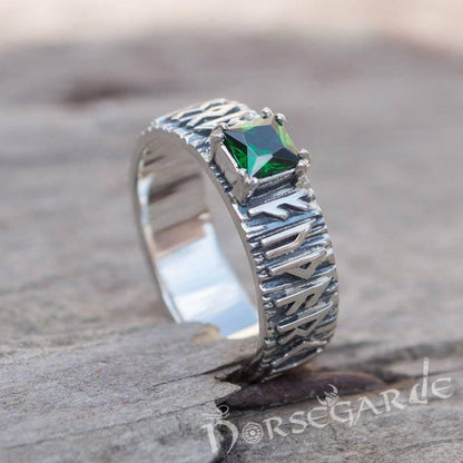 Handcrafted Gemmed Elder Futhark Band - Sterling Silver