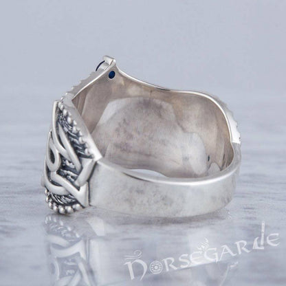 Handcrafted Gemmed Helm of Awe Celtic Ring - Sterling Silver