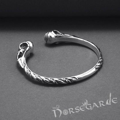 Handcrafted Gemmed Raven Skull Torc Bracelet - Sterling Silver