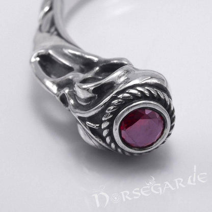 Handcrafted Gemmed Raven Skull Torc Bracelet - Sterling Silver