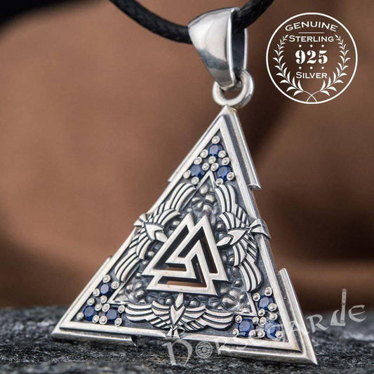 Handcrafted Gemmed Raven Valknut Pendant - Sterling Silver