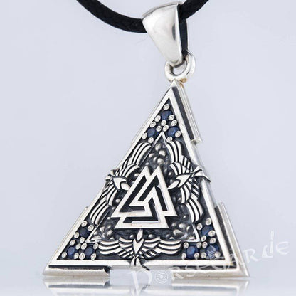 Handcrafted Gemmed Raven Valknut Pendant - Sterling Silver