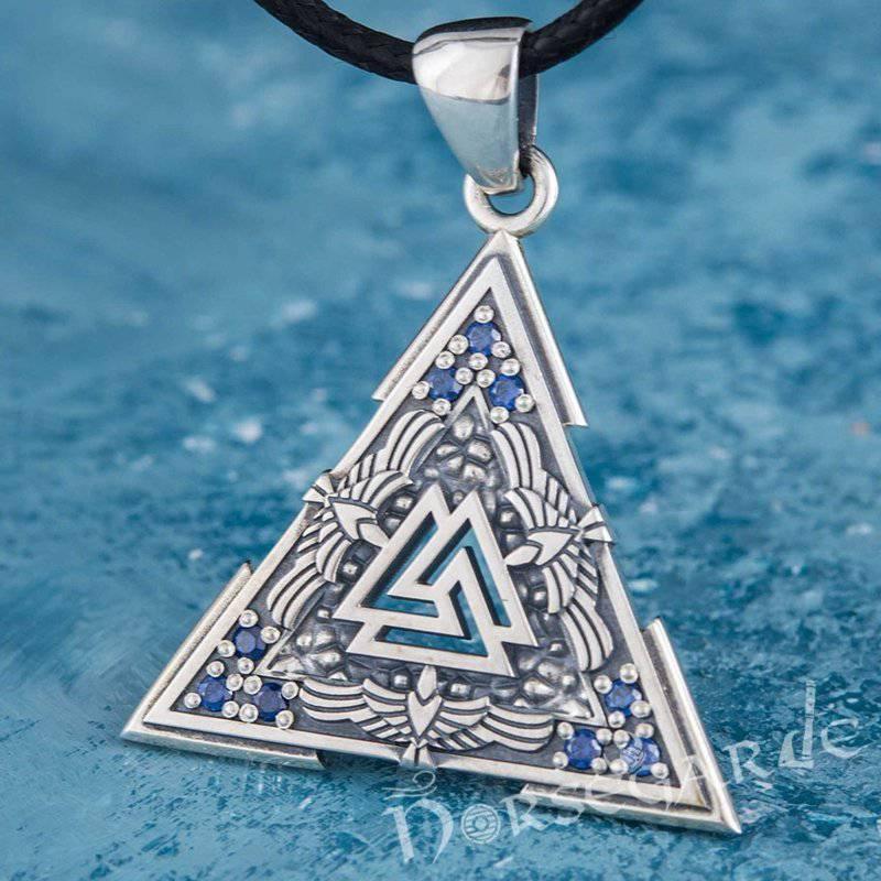 Handcrafted Gemmed Raven Valknut Pendant - Sterling Silver