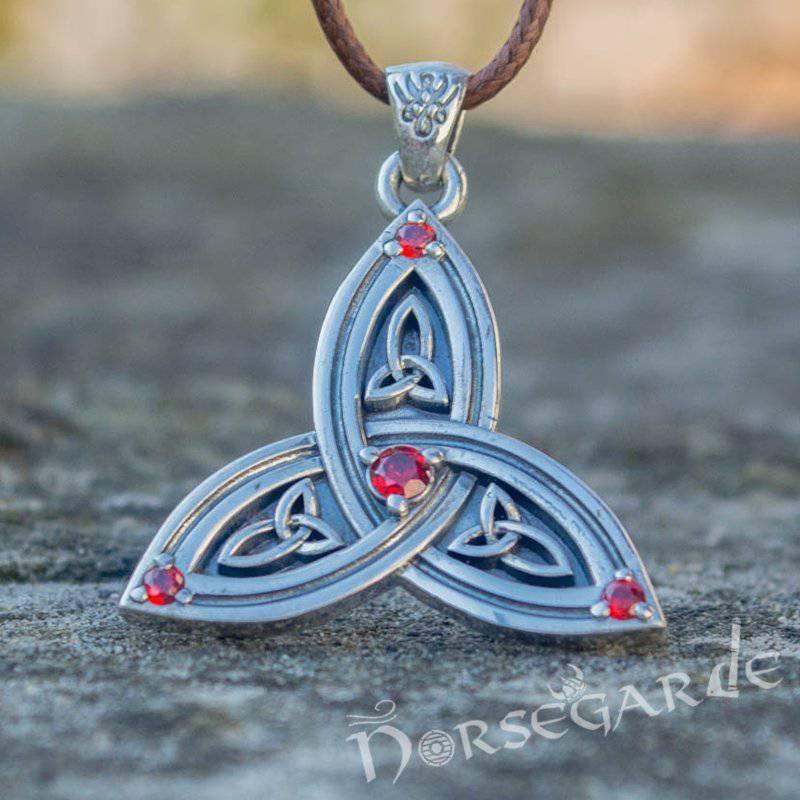 Handcrafted Gemmed Triquetra Pendant - Sterling Silver