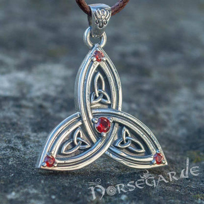 Handcrafted Gemmed Triquetra Pendant - Sterling Silver