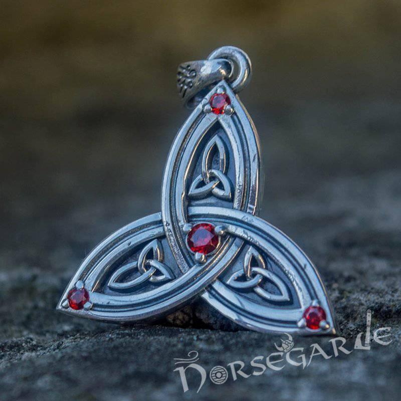 Handcrafted Gemmed Triquetra Pendant - Sterling Silver