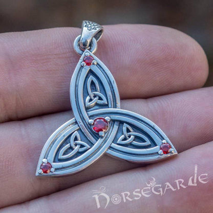 Handcrafted Gemmed Triquetra Pendant - Sterling Silver