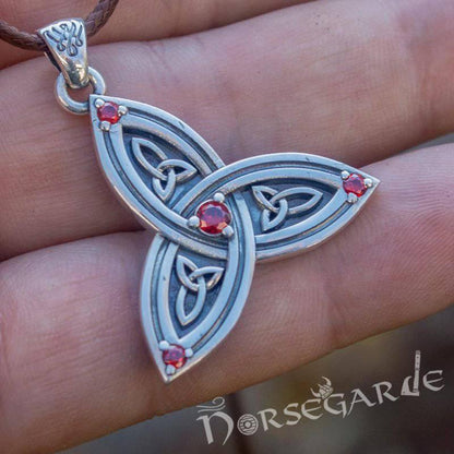 Handcrafted Gemmed Triquetra Pendant - Sterling Silver
