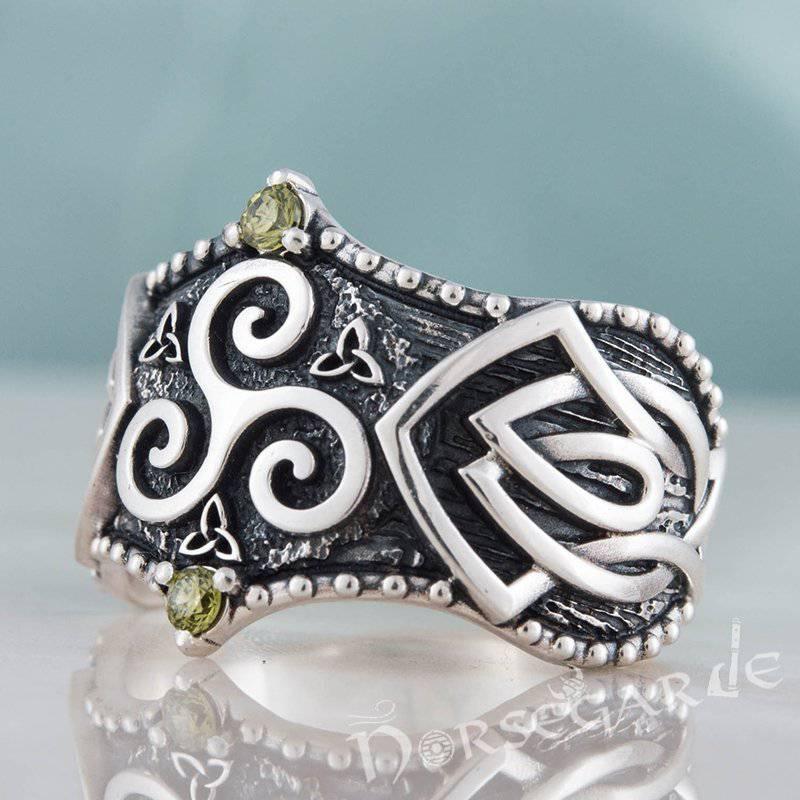 Handcrafted Gemmed Triskelion Celtic Ring - Sterling Silver