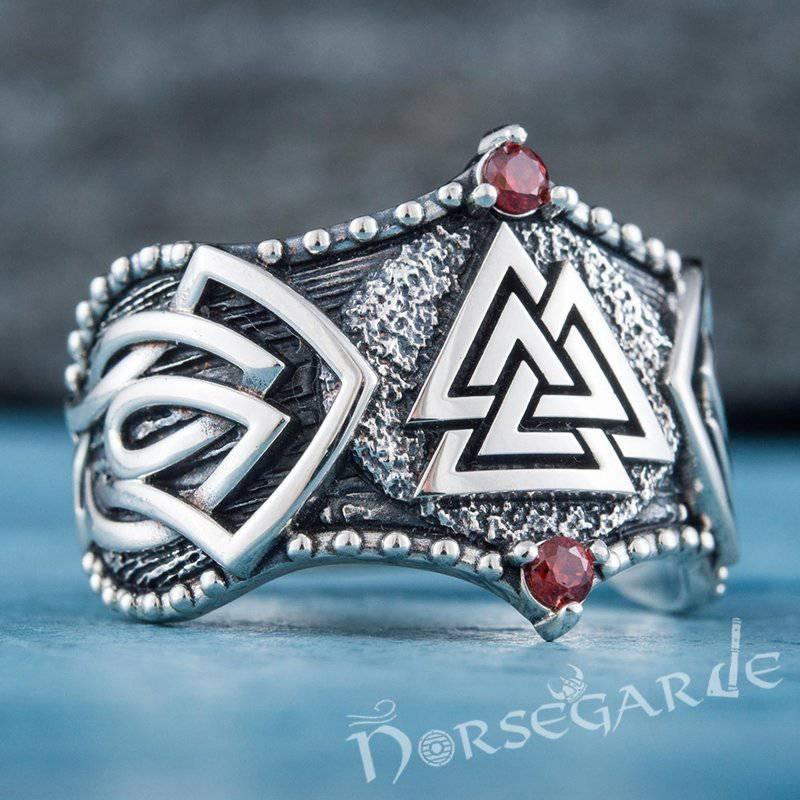 Handcrafted Gemmed Valknut Celtic Ring - Sterling Silver