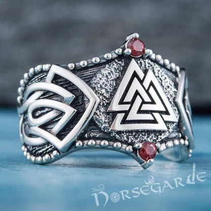 Handcrafted Gemmed Valknut Celtic Ring - Sterling Silver