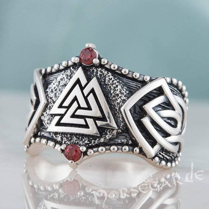 Handcrafted Gemmed Valknut Celtic Ring - Sterling Silver