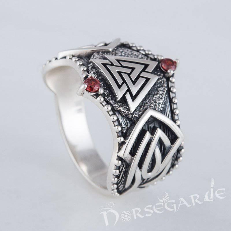 Handcrafted Gemmed Valknut Celtic Ring - Sterling Silver