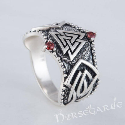 Handcrafted Gemmed Valknut Celtic Ring - Sterling Silver