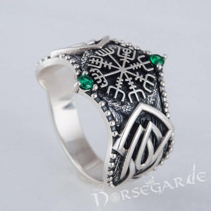 Handcrafted Gemmed Vegvisir Celtic Ring - Sterling Silver