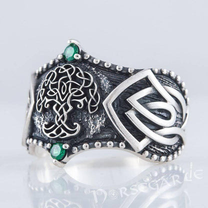 Handcrafted Gemmed Yggdrasil Celtic Ring - Sterling Silver
