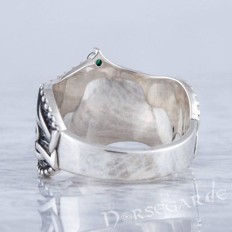 Handcrafted Gemmed Yggdrasil Celtic Ring - Sterling Silver