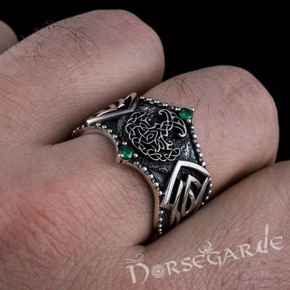 Handcrafted Gemmed Yggdrasil Celtic Ring - Sterling Silver