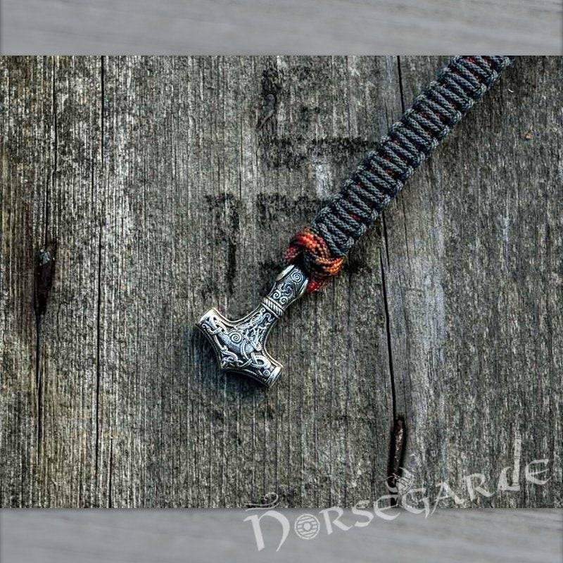 Handcrafted Gray Paracord Bracelet with Mjölnir - Sterling Silver