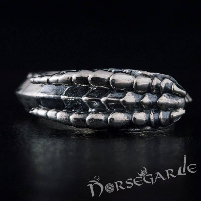 Handcrafted Green Eyed Jormungandr Ring - Sterling Silver