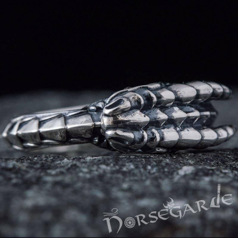 Handcrafted Green Eyed Jormungandr Ring - Sterling Silver