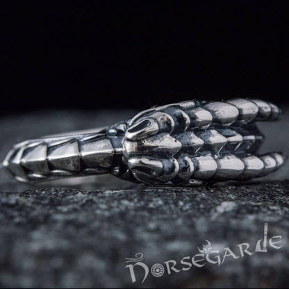 Handcrafted Green Eyed Jormungandr Ring - Sterling Silver
