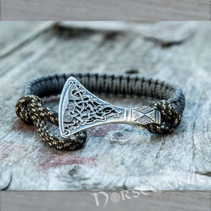 Handcrafted Grey Paracord Bracelet with Axe Head - Sterling Silver