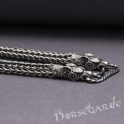 Handcrafted Heavy Weave Chain with Wolves - Sterling Silver