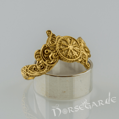 Handcrafted Helm of Awe and Wolves Ring - Gold