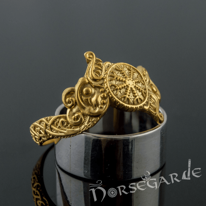 Handcrafted Helm of Awe and Wolves Ring - Gold