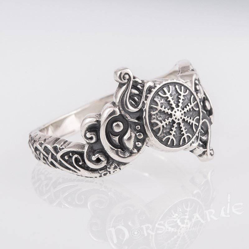 Handcrafted Helm of Awe and Wolves Ring - Sterling Silver