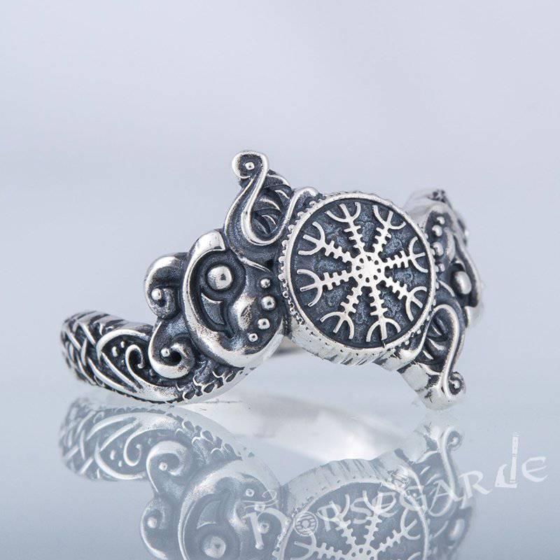 Handcrafted Helm of Awe and Wolves Ring - Sterling Silver